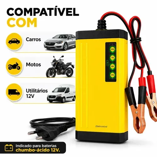 Carregador de bateria para carro e mota
