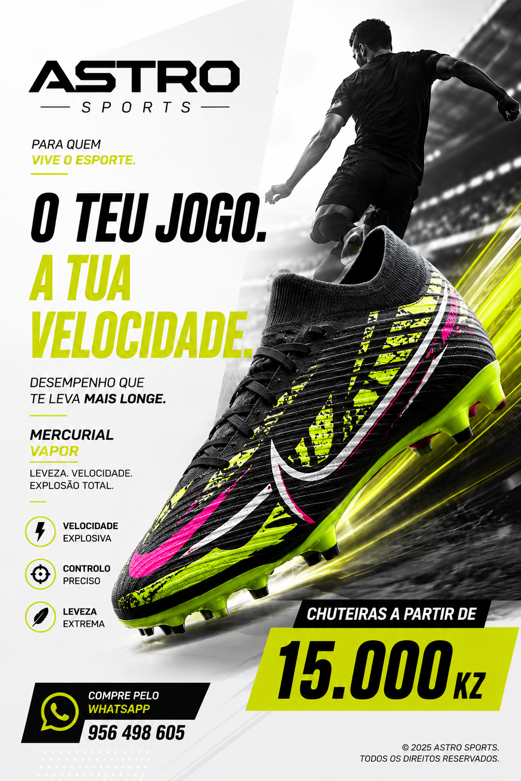 Chuteira Mercurial - Leveza, controlo e velocidade no jogo. ⚽🔥