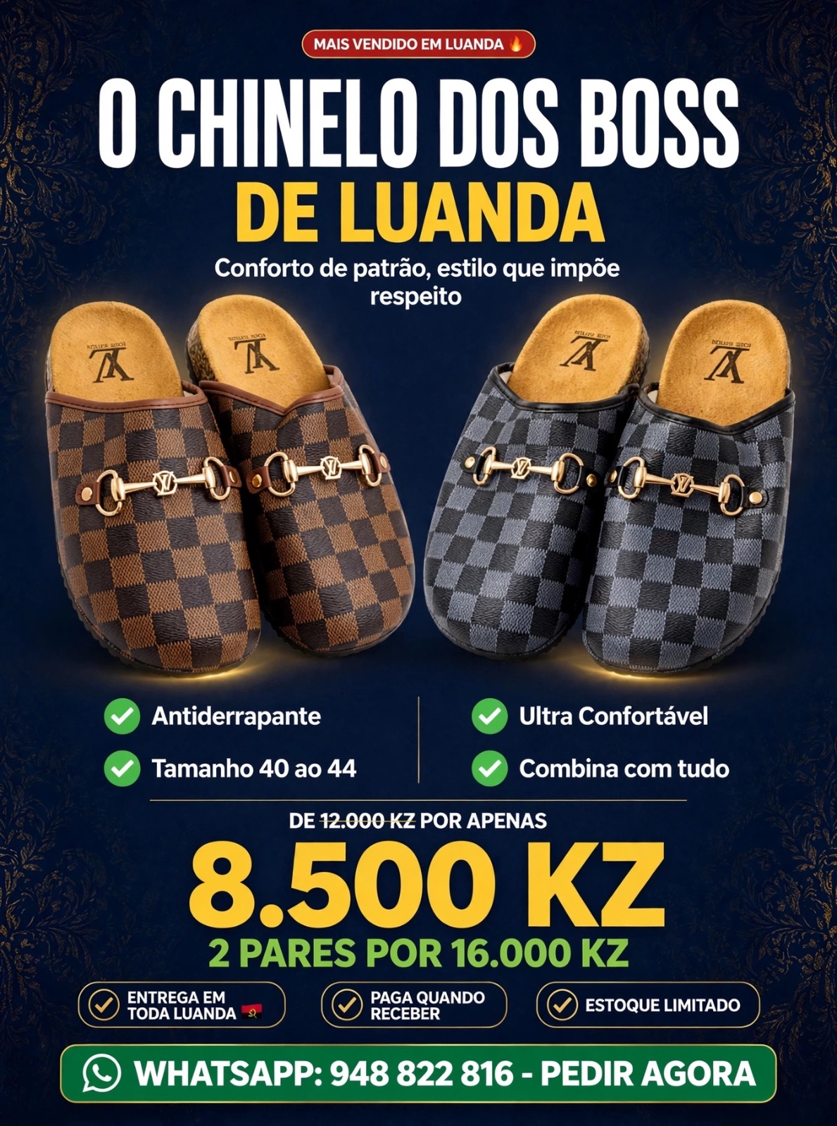 CHINELO BOSS XADREZ MASCULINO LUXO 3 CORES